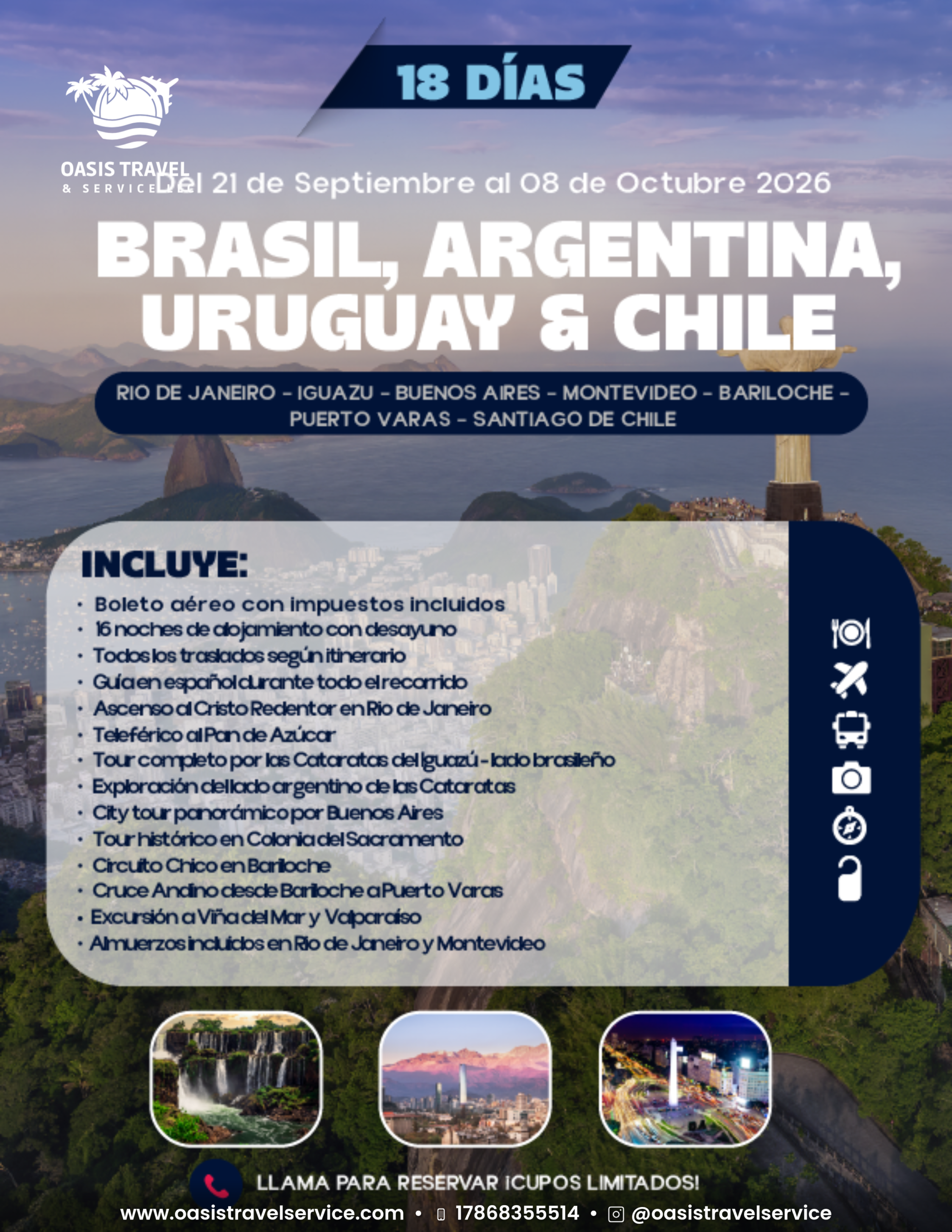 brasil con argentina, uruguay y chile www.oasistravelservice1.com