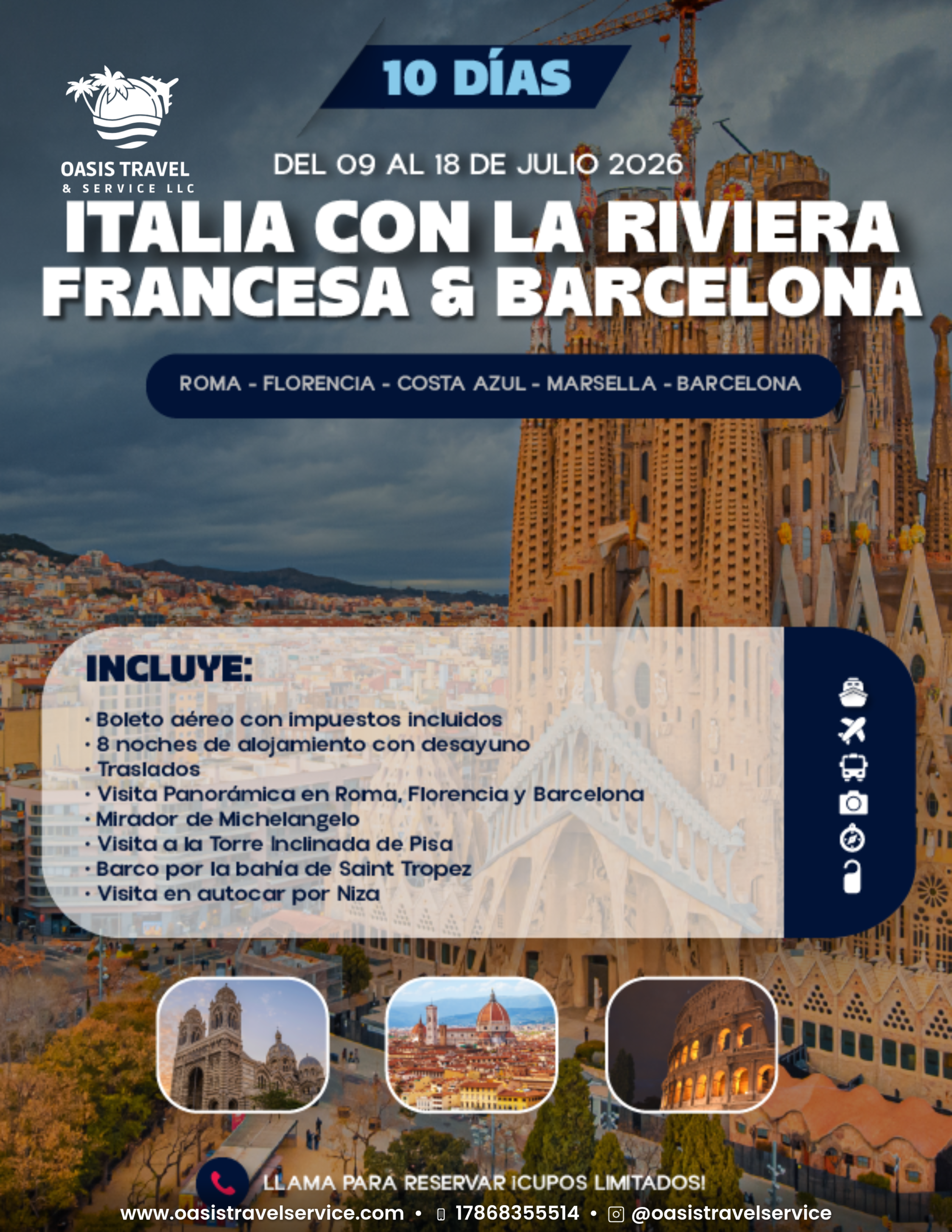 italia con la riviera francesa & barcelona www.oasistravelservice.com